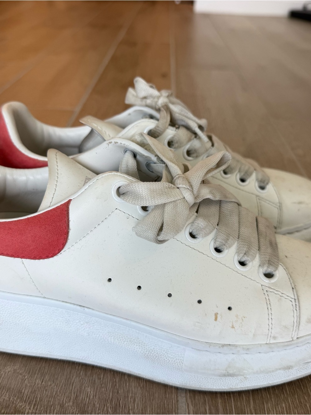 Alexander McQueen White Sneakers with Red Heel Tab